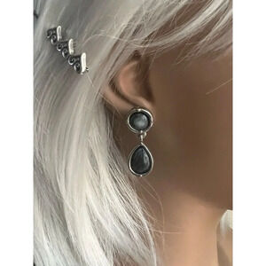 Brighton Earrings Gray Agate Drop Dangle NWOT